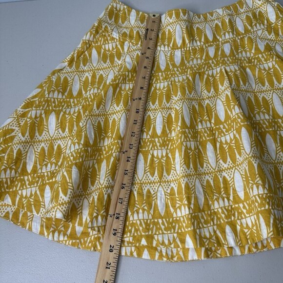 H&M Linen Skirt Yellow White Geometric Size 8 - Picture 10 of 10